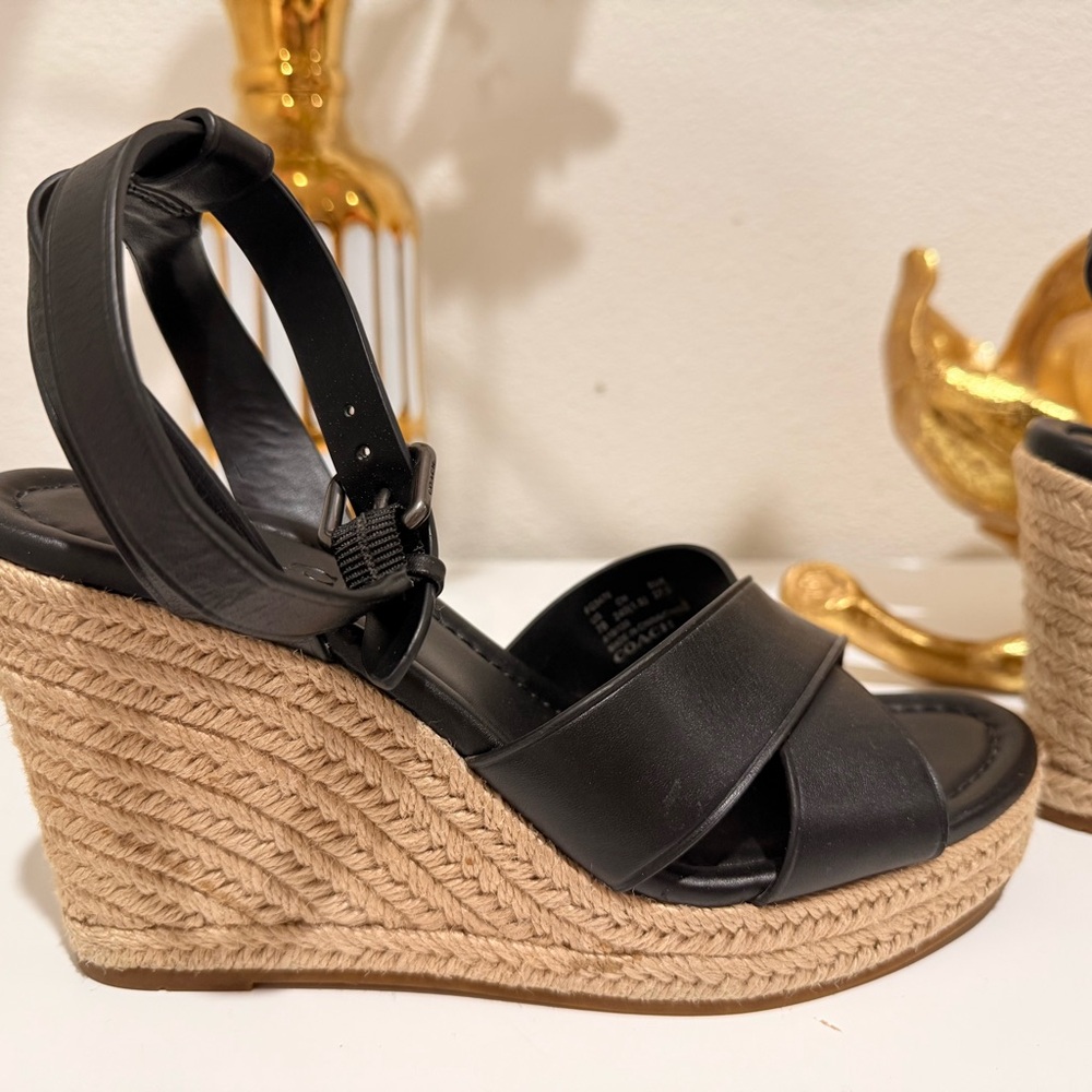 Coach Black and Tan Wedge Sandals